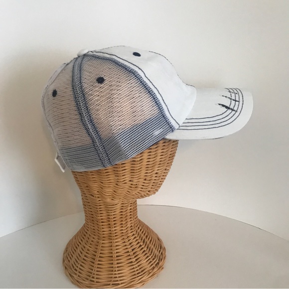 Distressed Canvas, Mesh Back Ponytail Hat Adjustable White Ball Cap New! - Picture 2 of 9
